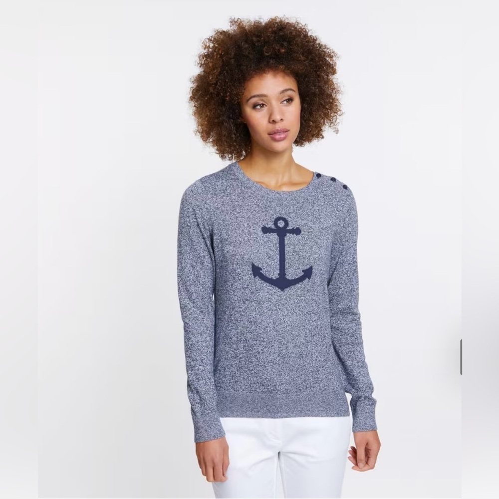 Nautica long sleeve anchor intarsia sweater Navy and Cream Knit Sweater